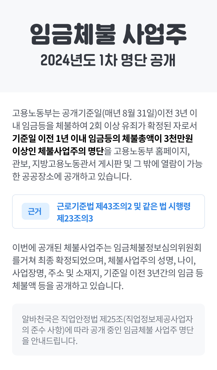 임금체불 사업주 2024 1차 명단 소개