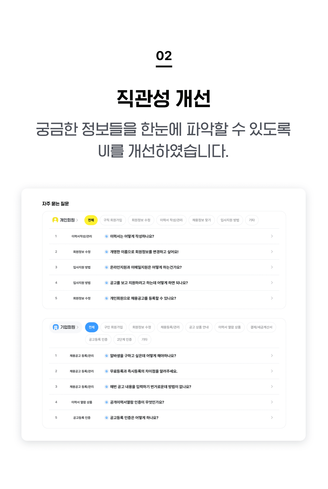 2.직관성 개선 궁금한 정보들을 한눈에 파악할 수 있도록 UI를 개선하였습니다.